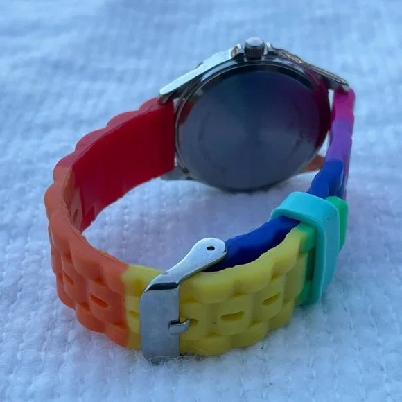 Accutime Watch Analog Multi Color Rubber Band Unisex Wrist Watch - Picture 6 of 9